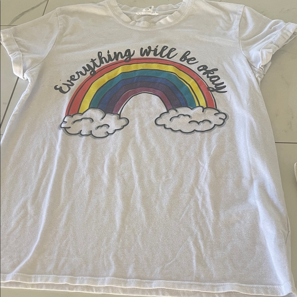 “Everything will be okay”Rainbow Graphic Tee - White